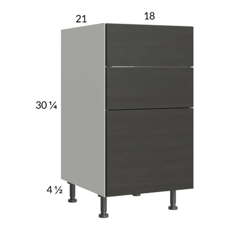 RTA Euro Cafe 18" 3-Drawer Vanity Base Cabinet with 2 Finished End Panels Luxury