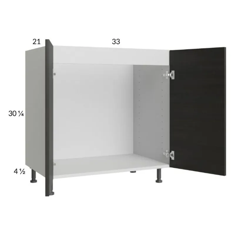 Professional Grade RTA Euro Cafe 33" Full Height Door Vanity Sink Base Cabinet with 2 Finished End Panels