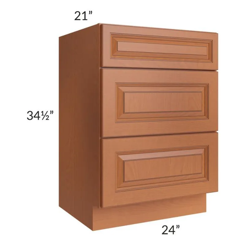 RTA Lexington Cinnamon Glaze 24" Vanity 3-Drawer Base Cabinet In Demand