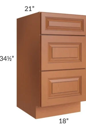 While Supplies Last RTA Lexington Cinnamon Glaze 18" Vanity 3-Drawer Base Cabinet with 2 Decorative End Panels