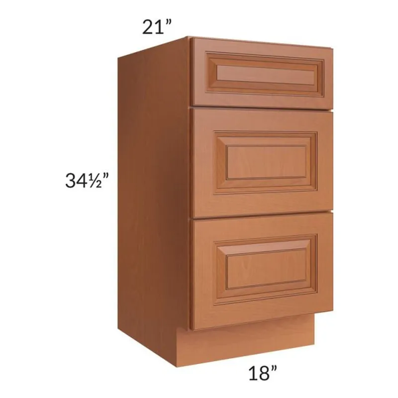 While Supplies Last RTA Lexington Cinnamon Glaze 18" Vanity 3-Drawer Base Cabinet with 2 Decorative End Panels