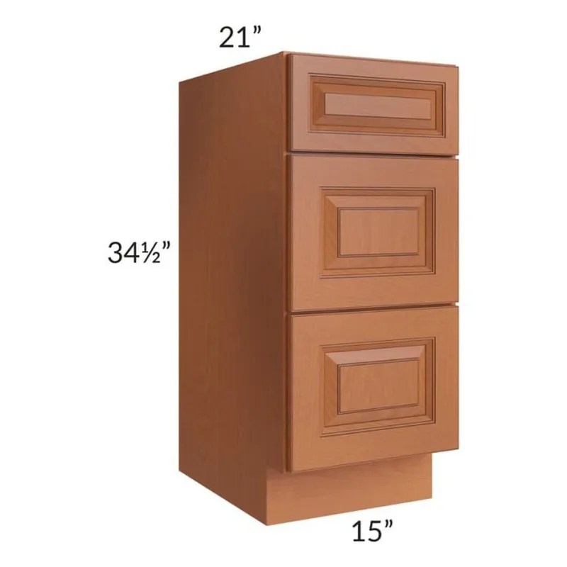 RTA Lexington Cinnamon Glaze 15" Vanity 3-Drawer Base Cabinet with 1 Decorative End Panel Best Choice