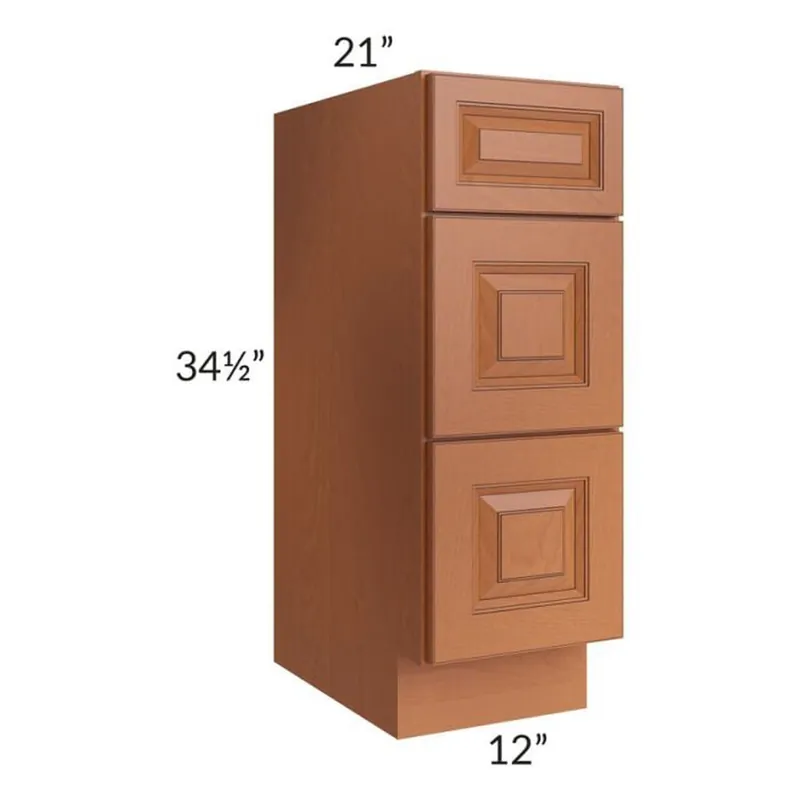Today Only RTA Lexington Cinnamon Glaze 12" Vanity 3-Drawer Base Cabinet with 2 Decorative End Panels