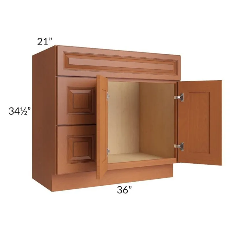 RTA Lexington Cinnamon Glaze 36" x 21" Vanity Sink Base Cabinet (Doors on Right) Warranty Included