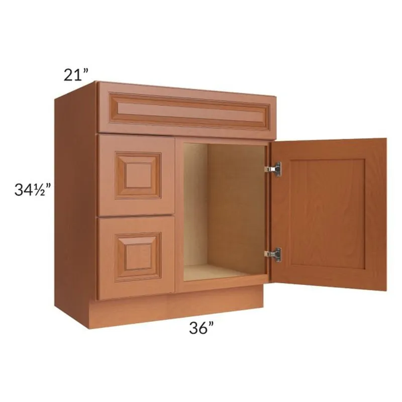Next Day Delivery RTA Lexington Cinnamon Glaze 30" x 21" Vanity Sink Base Cabinet (Door on Right) with 1 Decorative End Panel