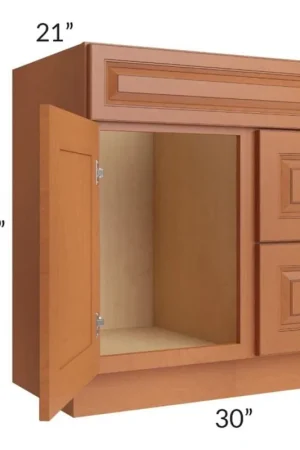 Affordable RTA Lexington Cinnamon Glaze 30" x 21" Vanity Sink Base Cabinet (Door on Left) with 1 Decorative End Panel