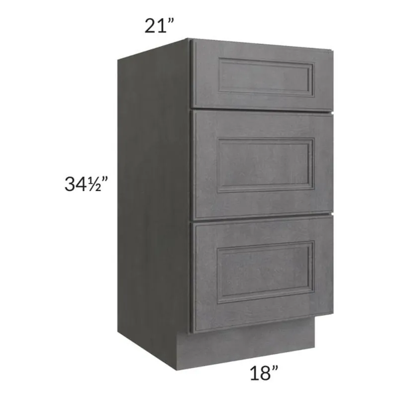 High Quality RTA Stone Grey 18" Vanity Three Drawer Base Cabinet with 1 Decorative End Panel