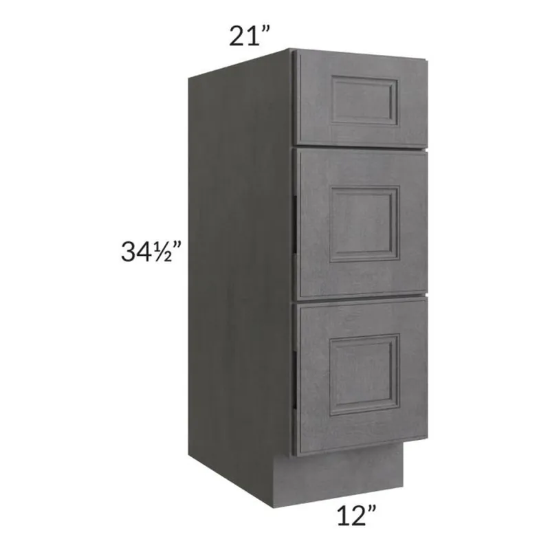 Flash Sale RTA Stone Grey 12" Vanity Three Drawer Base Cabinet