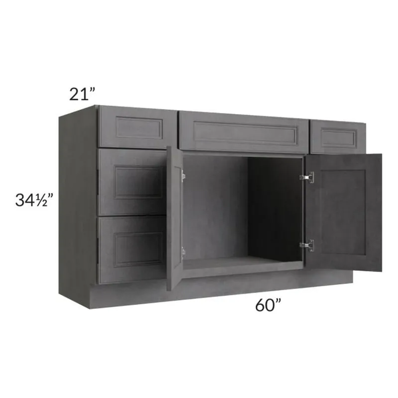 Last Chance RTA Stone Grey 60" 6-Drawer Vanity Sink Base Cabinet with Drawers