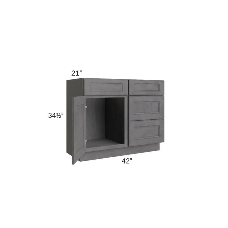 Top Pick RTA Stone Grey 42" Vanity Sink Base Cabinet (Drawers on Right) with 2 Decorative End Panels