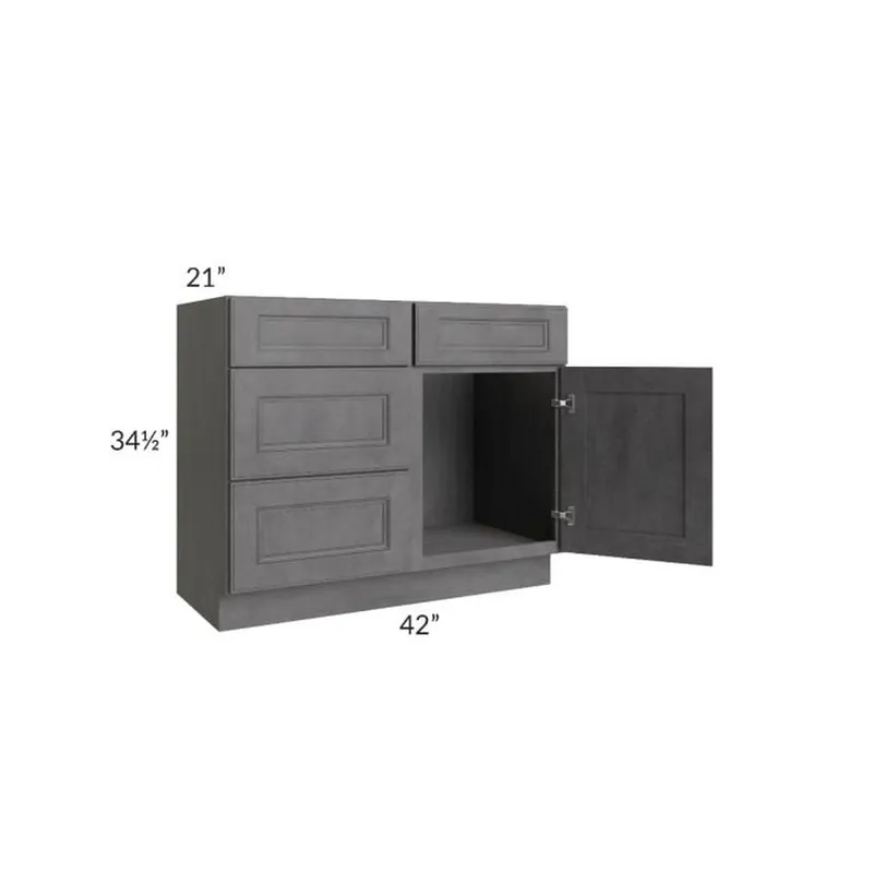 RTA Stone Grey 42" Vanity Sink Base Cabinet (Drawers on Left) with 1 Decorative End Panel While Supplies Last