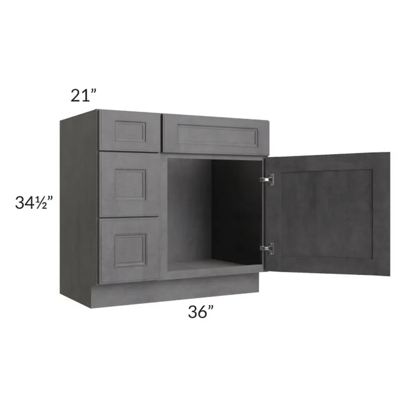 RTA Stone Grey 36" Vanity Sink Base Cabinet (Drawers on Left) with 1 Decorative End Panel Certified