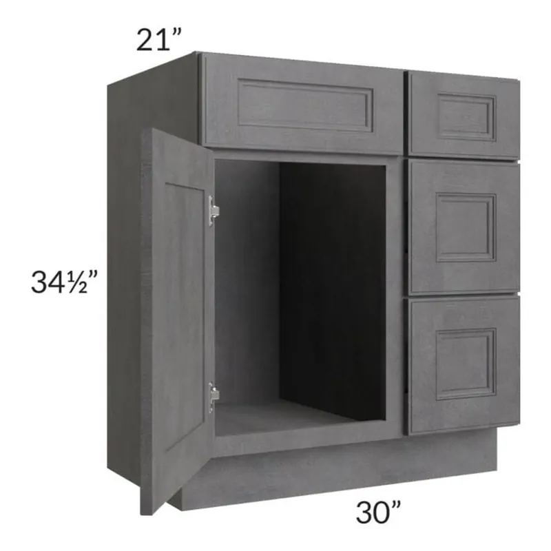Limited Time RTA Stone Grey 30" Vanity Sink Base Cabinet (Drawers on Right)