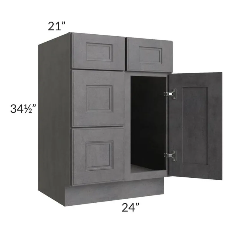 Budget RTA Stone Grey 24" Vanity Sink Base Cabinet (Drawers on Left) with 2 Decorative End Panels