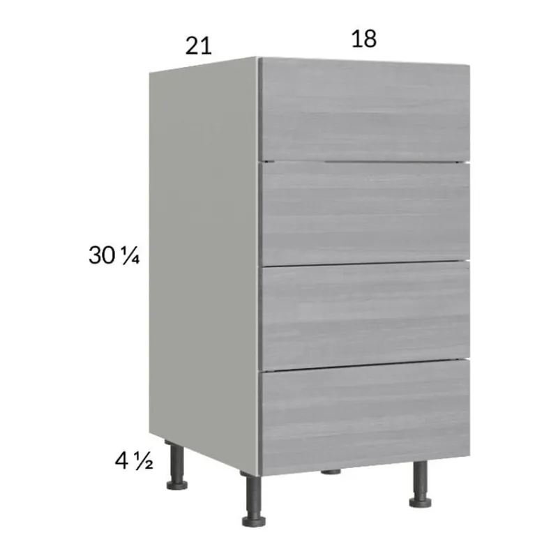 Warranty Included RTA Euro Grey 18" 4-Drawer Vanity Base Cabinet with 1 Finished End Panel