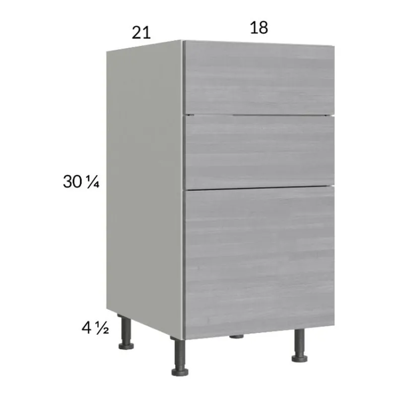 RTA Euro Grey 18" 3-Drawer Vanity Base Cabinet with 1 Finished End Panel Free Shipping