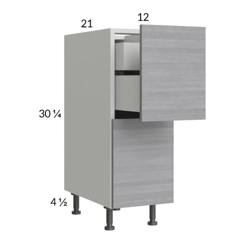 Fast Shipping RTA Euro Grey 12" 2-Drawer Vanity Base Cabinet with 1 Inner Drawer