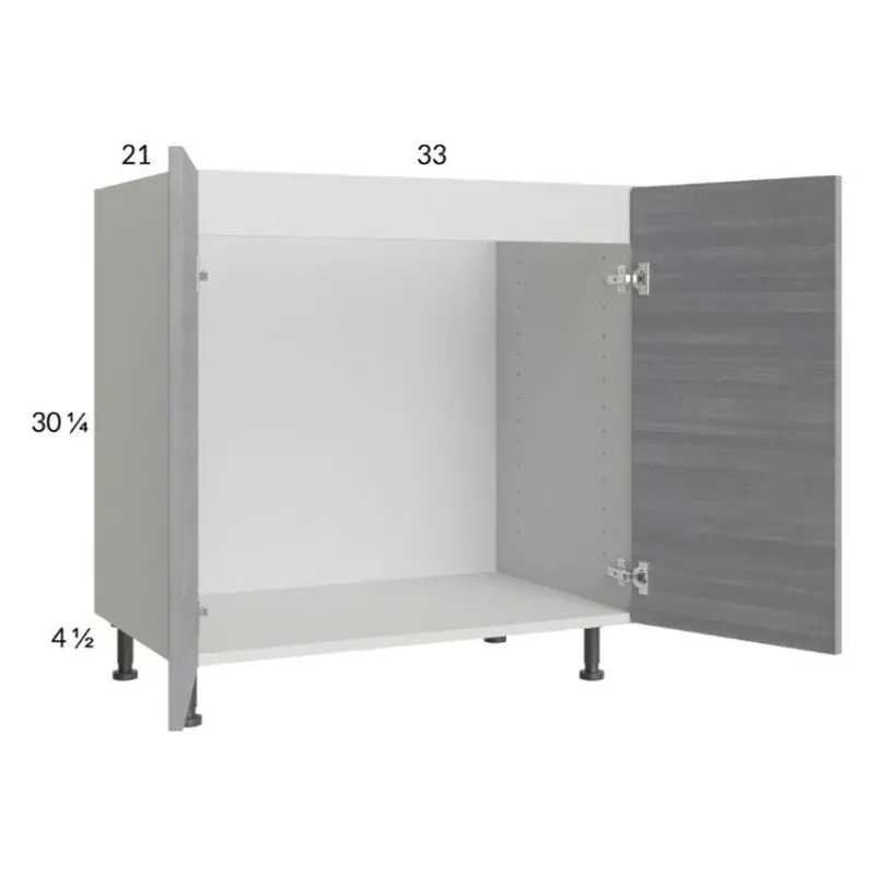 Same Day Shipping RTA Euro Grey 33" Full Height Door Vanity Sink Base Cabinet with 2 Finished End Panels