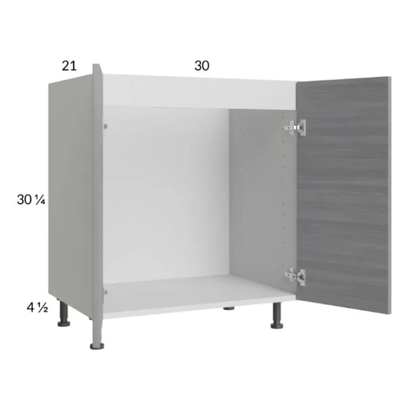 Warranty Included RTA Euro Grey 30" Full Height Door Vanity Sink Base Cabinet with 1 Finished End Panel