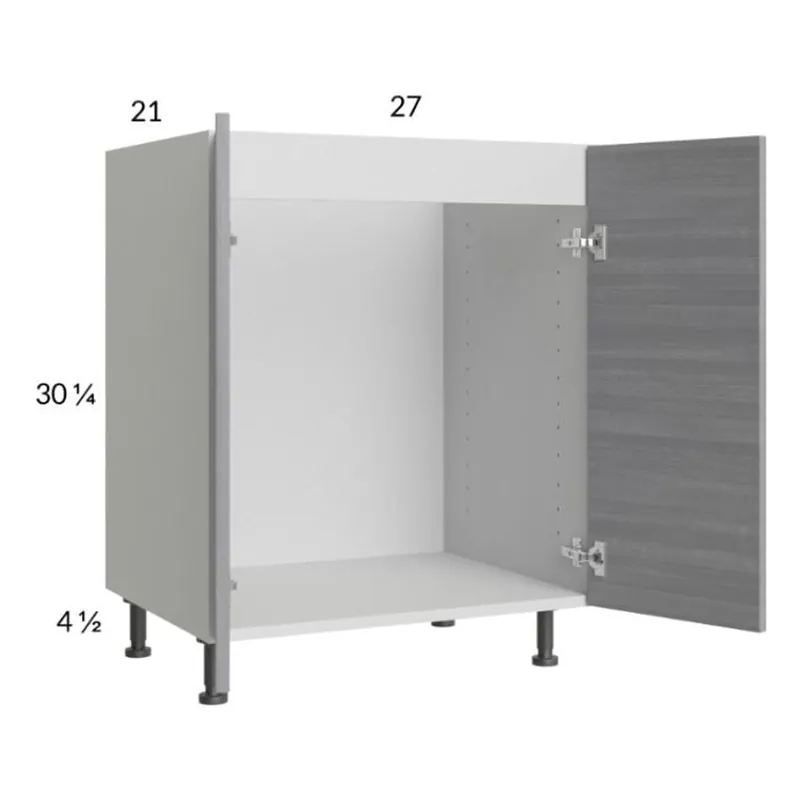 Brand New RTA Euro Grey 27" Full Height Door Vanity Sink Base Cabinet with 1 Finished End Panel