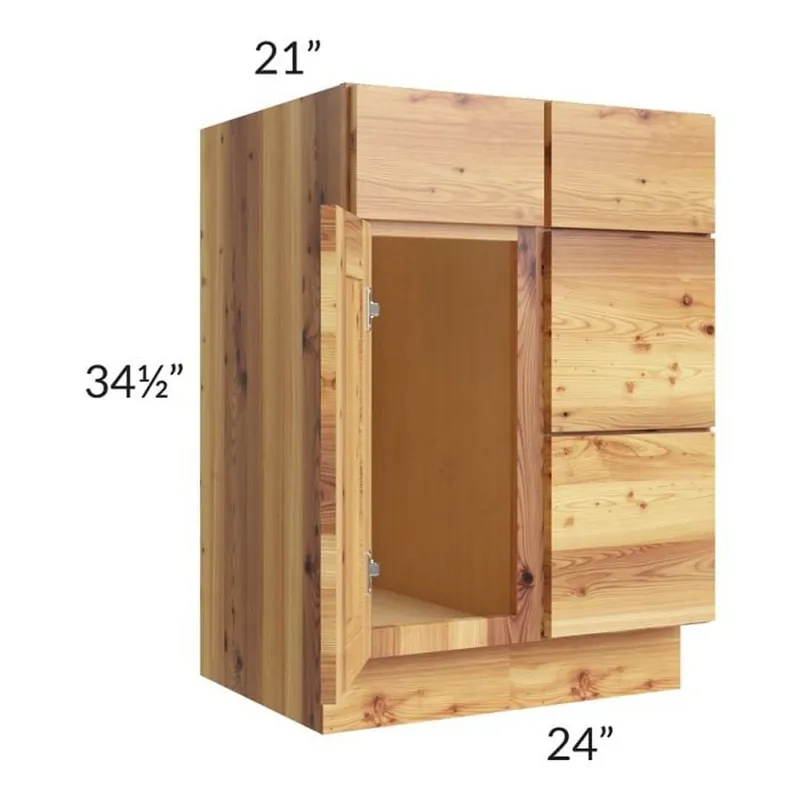 Affordable RTA Rustic Shaker 24" Vanity Sink Base Cabinet (Drawers on Right) with 2 Decorative End Panels and 1 Skin