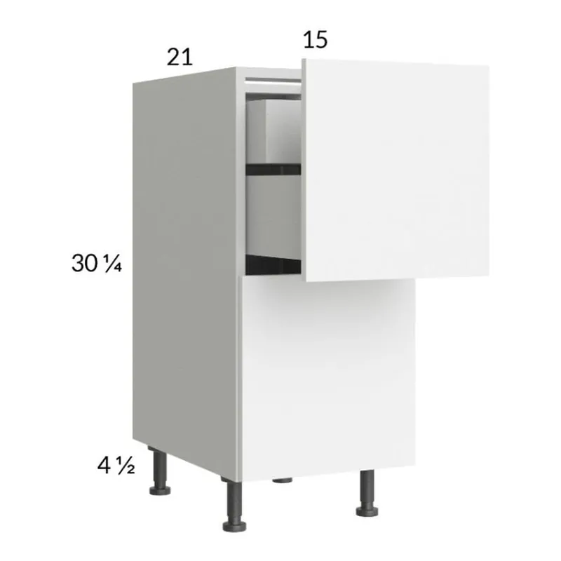 While Supplies Last RTA Euro Gloss White 15" 2-Drawer Vanity Base Cabinet with 1 Inner Drawer