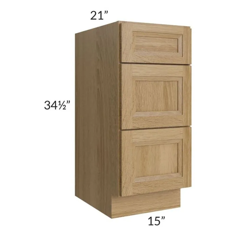 RTA Catalina Toffee 15" 3-Drawer Vanity Base Cabinet with 2 Decorative End Panels Weekend Sale
