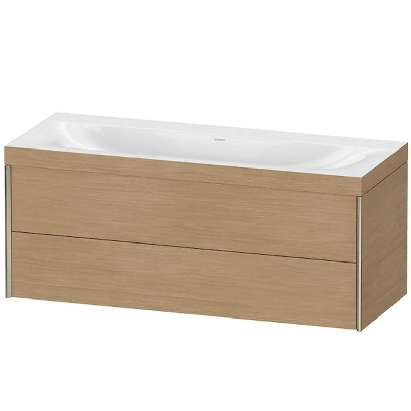 Best Seller Duravit Xviu 47" x 20" x 19" Two Drawer C-Bonded Wall-Mount Vanity Kit Without Tap Hole, European Oak (XV4617NB152C)