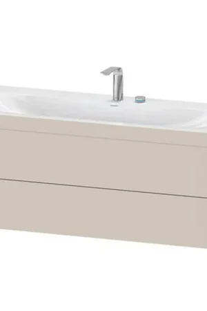 Certified Duravit Xviu 47" x 20" x 19" Two Drawer C-Bonded Wall-Mount Vanity Kit With Two Tap Holes, Taupe (XV4617EB291C)