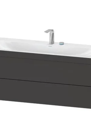 Certified Duravit Xviu 47" x 20" x 19" Two Drawer C-Bonded Wall-Mount Vanity Kit With Two Tap Holes, Graphite (XV4617EB180C)