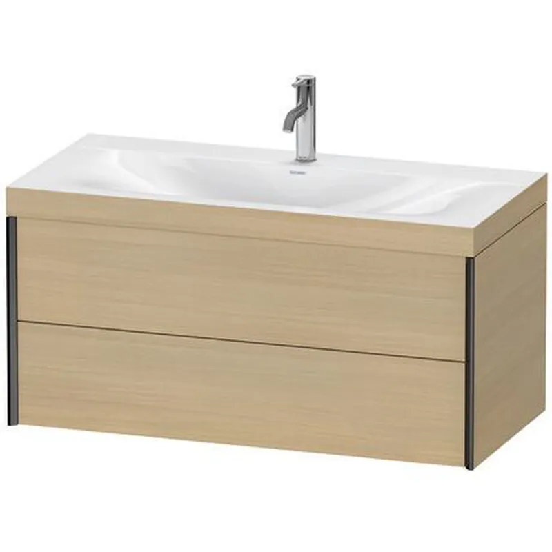 Brand New Duravit Xviu 39" x 20" x 19" Two Drawer C-Bonded Wall-Mount Vanity Kit With One Tap Hole, Mediterranean Oak (XV4616OB271C)