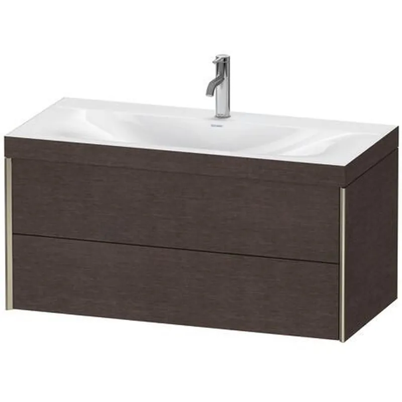 Authentic Duravit Xviu 39" x 20" x 19" Two Drawer C-Bonded Wall-Mount Vanity Kit With One Tap Hole, Dark Brushed Oak (XV4616OB172C)