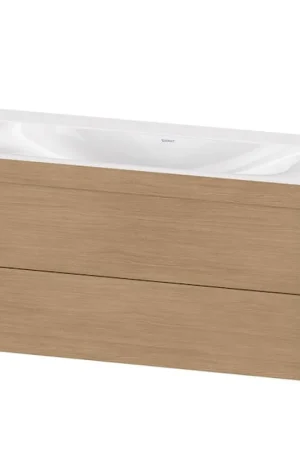 Best Choice Duravit Xviu 39" x 20" x 19" Two Drawer C-Bonded Wall-Mount Vanity Kit Without Tap Hole, European Oak (XV4616NB252C)