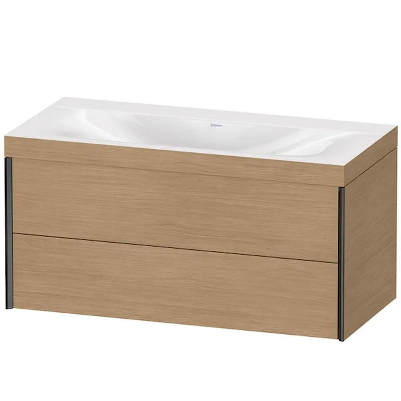 Best Choice Duravit Xviu 39" x 20" x 19" Two Drawer C-Bonded Wall-Mount Vanity Kit Without Tap Hole, European Oak (XV4616NB252C)