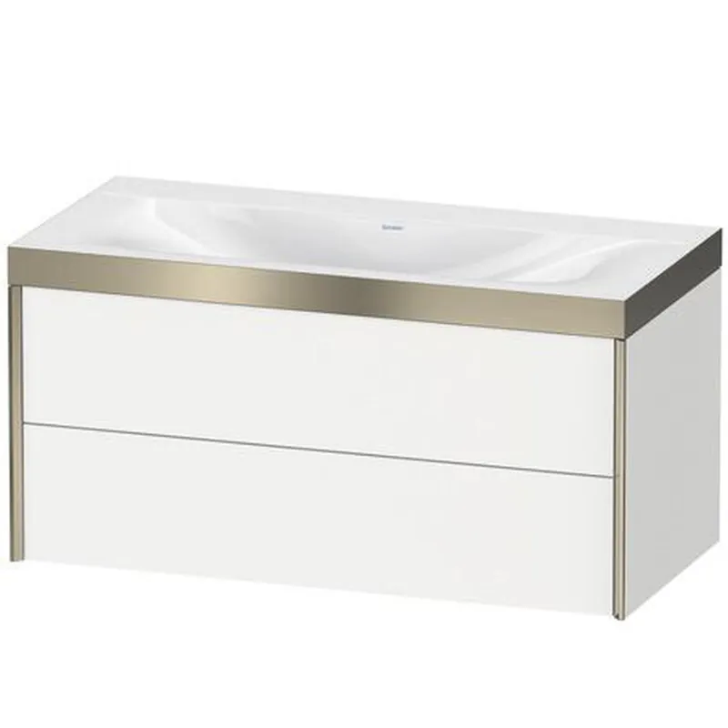Clearance Duravit Xviu 39" x 20" x 19" Two Drawer C-Bonded Wall-Mount Vanity Kit Without Tap Hole, White (XV4616NB118P)