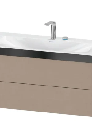 Direct From Factory Duravit Xviu 39" x 20" x 19" Two Drawer C-Bonded Wall-Mount Vanity Kit With Two Tap Holes, Linen (XV4616EB275P)