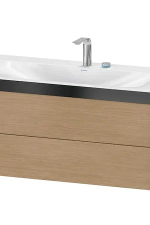Clearance Duravit Xviu 39" x 20" x 19" Two Drawer C-Bonded Wall-Mount Vanity Kit With Two Tap Holes, European Oak (XV4616EB252P)