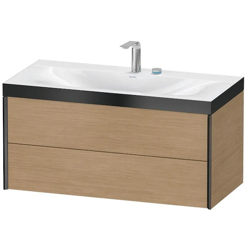 Clearance Duravit Xviu 39" x 20" x 19" Two Drawer C-Bonded Wall-Mount Vanity Kit With Two Tap Holes, European Oak (XV4616EB252P)