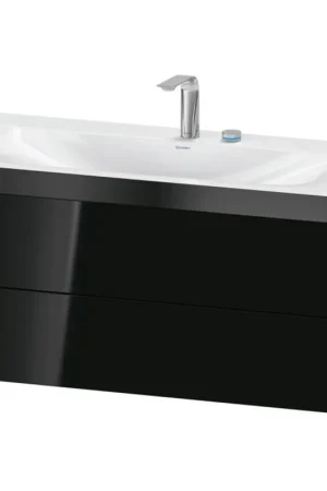 Buy Today Duravit Xviu 39" x 20" x 19" Two Drawer C-Bonded Wall-Mount Vanity Kit With Two Tap Holes, Black (XV4616EB240P)