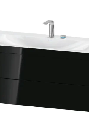 Authentic Duravit Xviu 39" x 20" x 19" Two Drawer C-Bonded Wall-Mount Vanity Kit With Two Tap Holes, Black (XV4616EB240C)