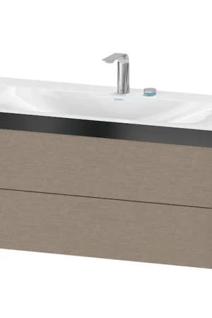 Best Price Duravit Xviu 39" x 20" x 19" Two Drawer C-Bonded Wall-Mount Vanity Kit With Two Tap Holes, Cashmere Oak (XV4616EB211P)