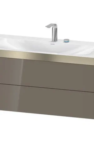 Crafted Duravit Xviu 39" x 20" x 19" Two Drawer C-Bonded Wall-Mount Vanity Kit With Two Tap Holes, Flannel Gray (XV4616EB189P)