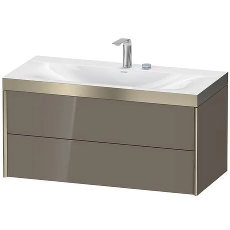 Crafted Duravit Xviu 39" x 20" x 19" Two Drawer C-Bonded Wall-Mount Vanity Kit With Two Tap Holes, Flannel Gray (XV4616EB189P)