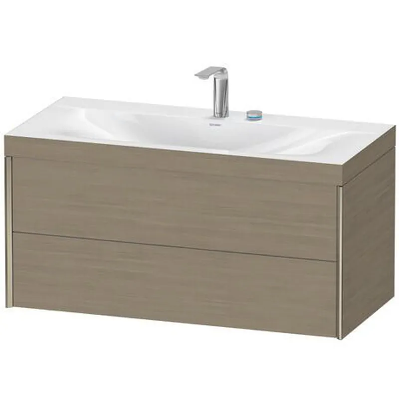 Best Price Duravit Xviu 39" x 20" x 19" Two Drawer C-Bonded Wall-Mount Vanity Kit With Two Tap Holes, Oak Terra (XV4616EB135C)