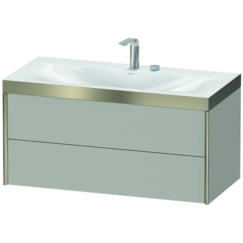 Authentic Duravit Xviu 39" x 20" x 19" Two Drawer C-Bonded Wall-Mount Vanity Kit With Two Tap Holes, Concrete Gray (XV4616EB107P)