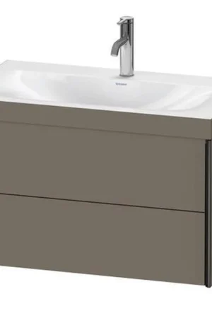 Certified Duravit Xviu 31" x 20" x 19" Two Drawer C-Bonded Wall-Mount Vanity Kit With One Tap Hole, Flannel Gray (XV4615OB290C)