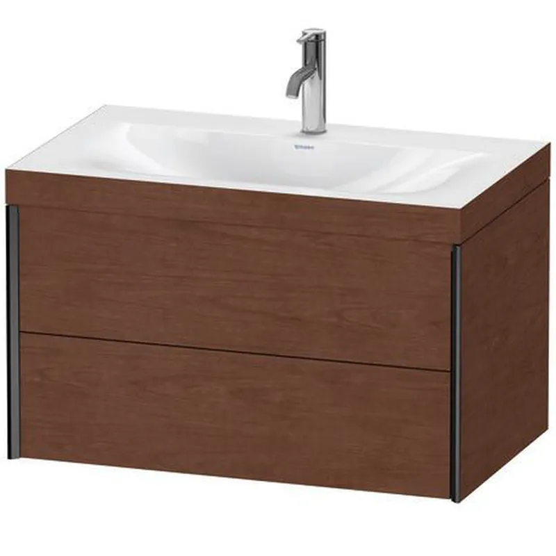 Clearance Duravit Xviu 31" x 20" x 19" Two Drawer C-Bonded Wall-Mount Vanity Kit With One Tap Hole, American Walnut (XV4615OB213C)