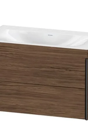 Discount Duravit Xviu 31" x 20" x 19" Two Drawer C-Bonded Wall-Mount Vanity Kit Without Tap Hole, Walnut Dark (XV4615NB221C)