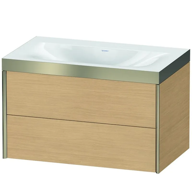 Authentic Duravit Xviu 31" x 20" x 19" Two Drawer C-Bonded Wall-Mount Vanity Kit Without Tap Hole, Natural Oak (XV4615NB130P)