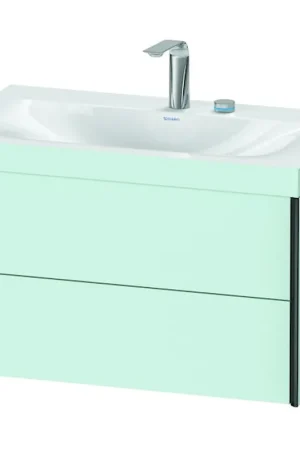 Authentic Duravit Xviu 31" x 20" x 19" Two Drawer C-Bonded Wall-Mount Vanity Kit With Two Tap Holes, Light Blue (XV4615EB209C)